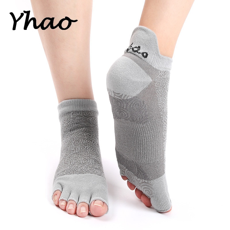 Yhao Professionele Toeless Yoga Sokken Voor Vrouwen Slijtvaste Anti Slip Vijf Vingers Floor Sokken Pilates Fitness Sokken