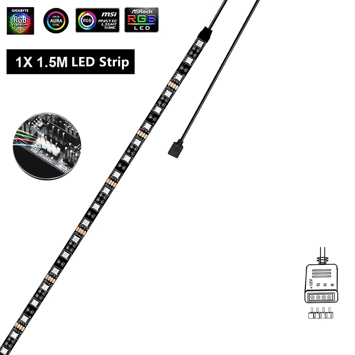 Tira de luces LED RGB 5050 para juegos, línea de rama para 12V Aura Sync, Control de placa base, carcasa de ordenador, 0,5 M- 2M, 4 pines, cabezal RGB: Blanco / De Color4