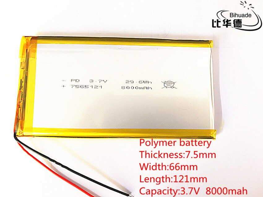 3.7V,8000mAH,7566121 PLIB; polymer lithium ion / Li-ion battery for GPS,mp3,mp4,mp5,dvd,bluetooth,model toy mobile bluetooth