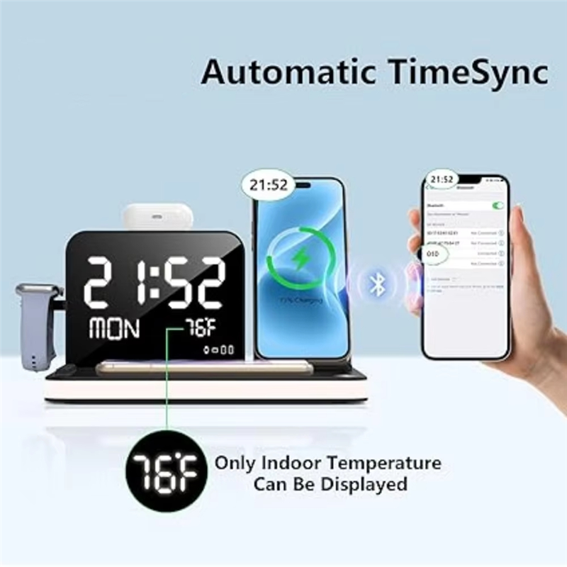 Wireless Charging Station Withtime Display Multifunctional Charging Accessories Compatible Withmultiple Devices-ABIU