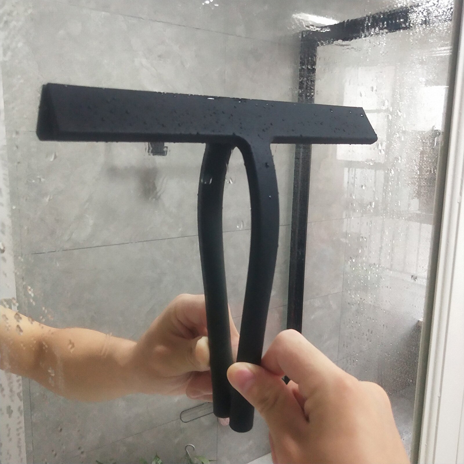 Silicone Window Tile Glass Wiper Cleaner Squeegee Shower Mirror Cleaning Holder Black Gray