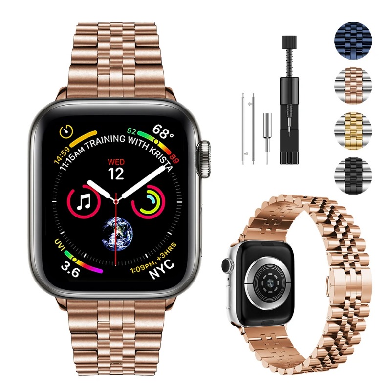 Correa de Metal de acero inoxidable para Apple Watch Ultra 2 49mm 9 8 7 6 5 4 SE 45mm 41mm 44mm 40mm pulsera iWatch 10 46/42mm: Verde negro / 12 mm
