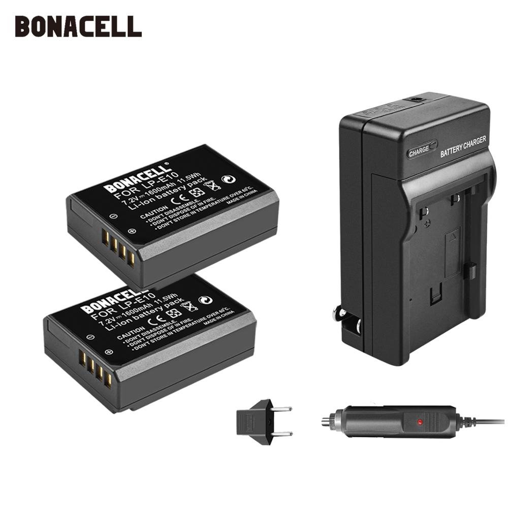 Bonacell Voor Canon LP-E10 Camera Batterijen + Car Charger Vervanging Lp E10 LPE10 Eos 1100D 1200D 4000D Kus X50 X70 l50