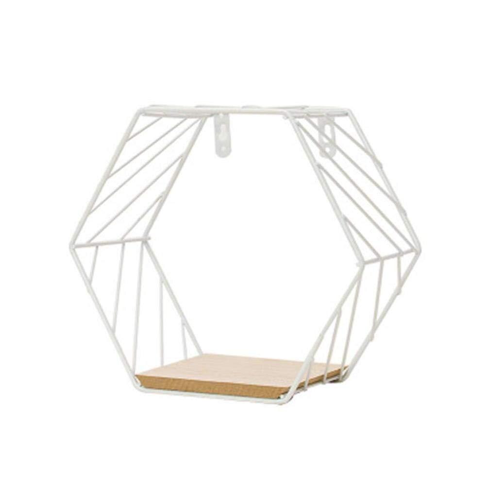 Gittervæg flydende hylde nordisk jern sekskantet kombination vægophæng geometrisk figur vægdekoration til stue soveværelse: B / 29.5 x 11.5 x 25.5 cm