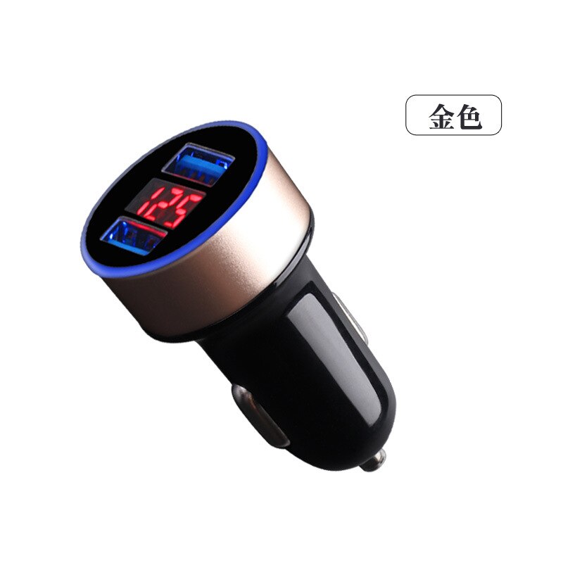 USB Car Charger for Phone 3.1A Dual USB Fast Charge Smart Protection Cigarette Socket with LCD Display Mini Car-Charger Adapter: Gold