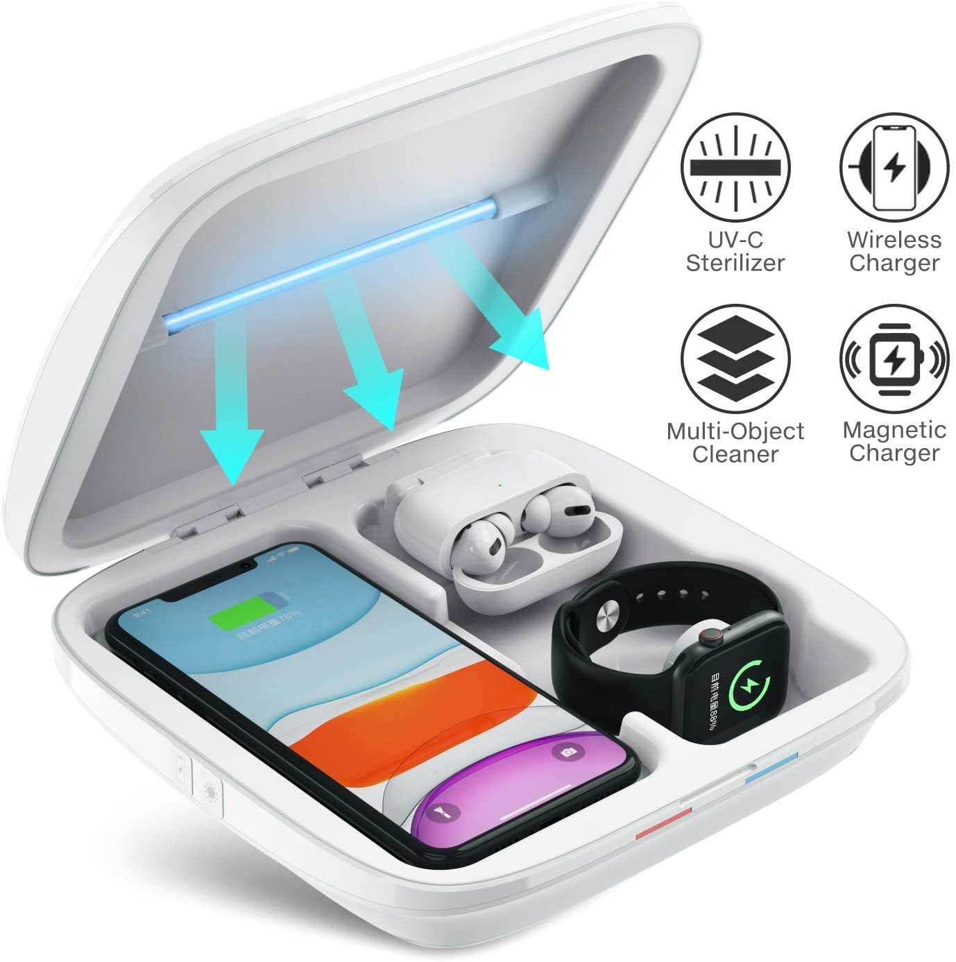 Draagbare Uv Cell Phone Sanitizer Rapid Disinfector Doos Schoon Met Draadloos Opladen Sterilisatie Box Voor Alle Iphone Android