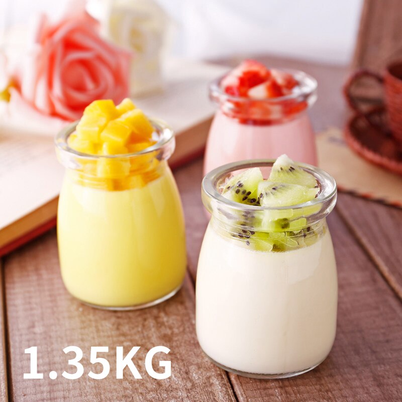 10pcs Glass Pudding Jam Jars Glass Bottle 100ML Cartoon Candy Yogurt Containers Milk Cup Mousse Dessert Jam Milk Cup Bottle