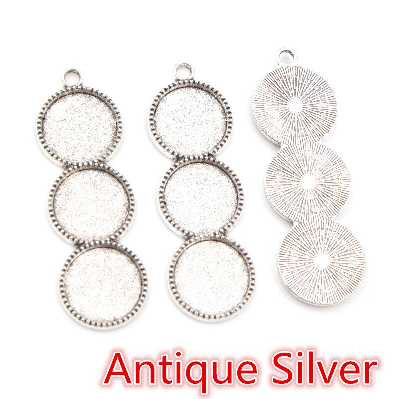 10 piezas 12mm tamaño interior tres camafeo cabujón Base en blanco bandejas colgantes bisel DIY COLLAR COLGANTE joyas hallazgos: Antique Silver