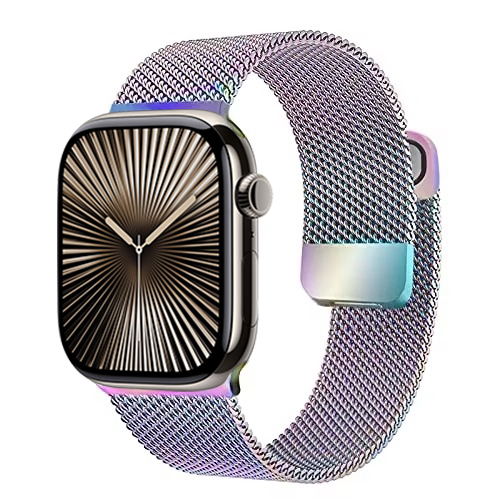 Correa milanesa para Apple Watch Ultra2 49mm 10 9 8 7 46mm 45mm 41mm 6 5 4 SE 44mm 40mm Metal magnético doble sección IWatch 3 42mm: Black Yellow / 16 mm
