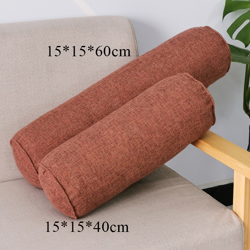Coussin rond et Long de couleur unie, coussin amovible en lin lavable, coussin de lit en rouleau, Support de tête et de dos léger, colonne de voyage: coffee / 15x15x60cm