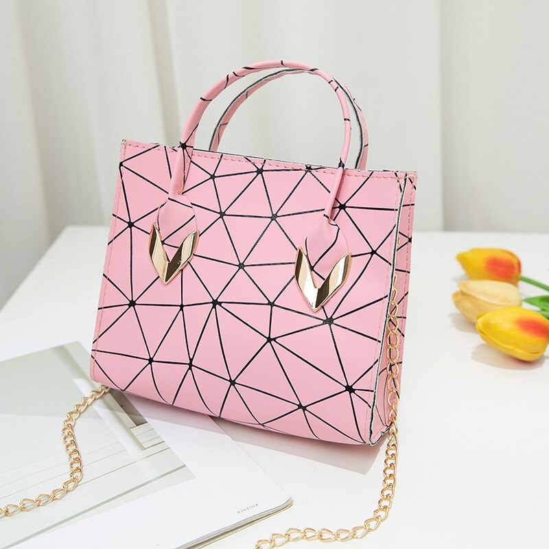 Personality Daily Small Bag Lady PU Magic Color Rhombus Single Shoulder Bag Multi-Function Messenger Bag Women Handbag: Pink