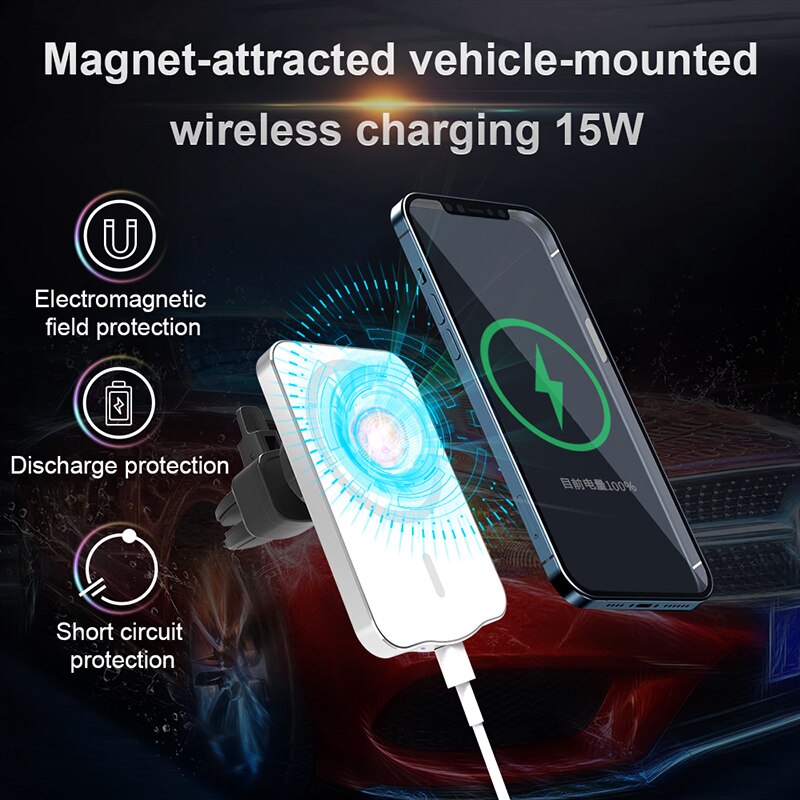 15W Magnetische Draadloze Oplader Mount Stand Voertuig Snel Opladen Megnet Auto Air Vent Telefoon Houder Voor Iphone 12 Pro max Magsafe