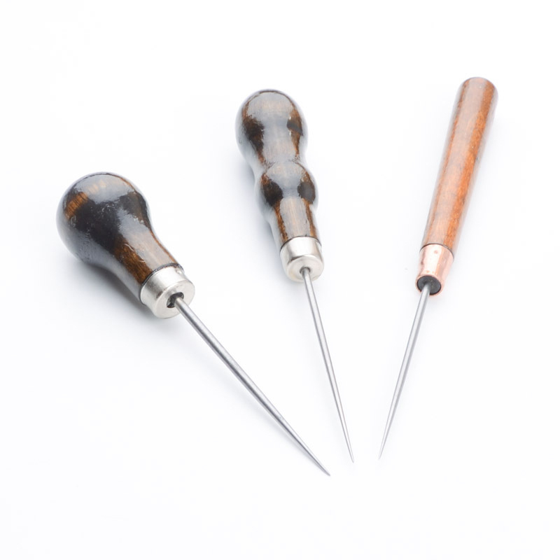 3Pcs Wooden Handle Sewing Awl Scratch Awl Tool Pin Punching for Leather Pouch Hole DIY Handmade Stitcher Shoe Repair Tool