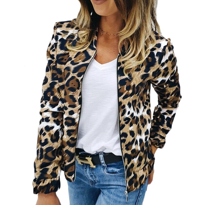 Chaquetas de para mujer, Tops con estampado de leopardo, abrigo ajustado con cremallera, chaqueta de manga larga informal para mujer, ropa para mujer, chaquetas para otoño: L