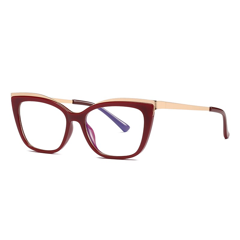 Women Cat Eye Glasses Frame Optical Eyewear Woman Female Full Rim Plastic Front Rim and Alloy Temple Legs
