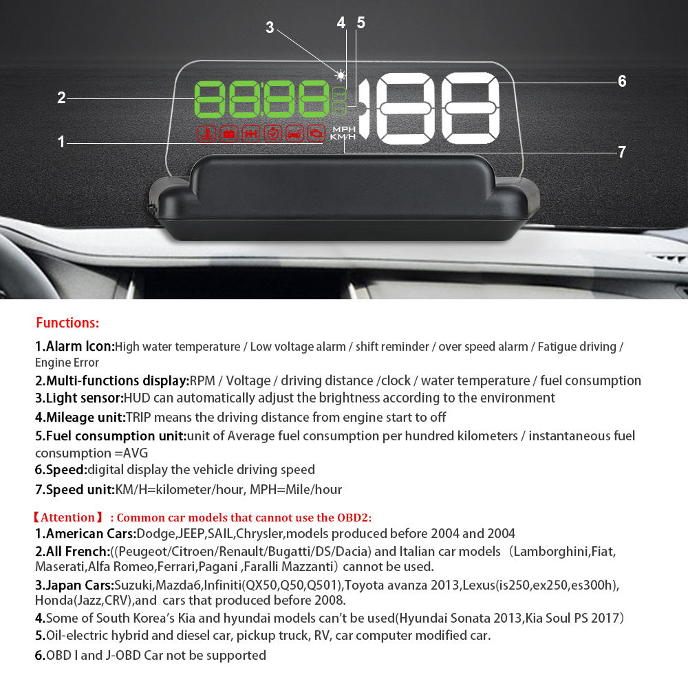 C500 Hud Auto Head Up Display OBD2 Met Spiegel Projectie Digitale Auto Snelheid Projector Security Overspeed Rpm Voltage Alarm Systeem