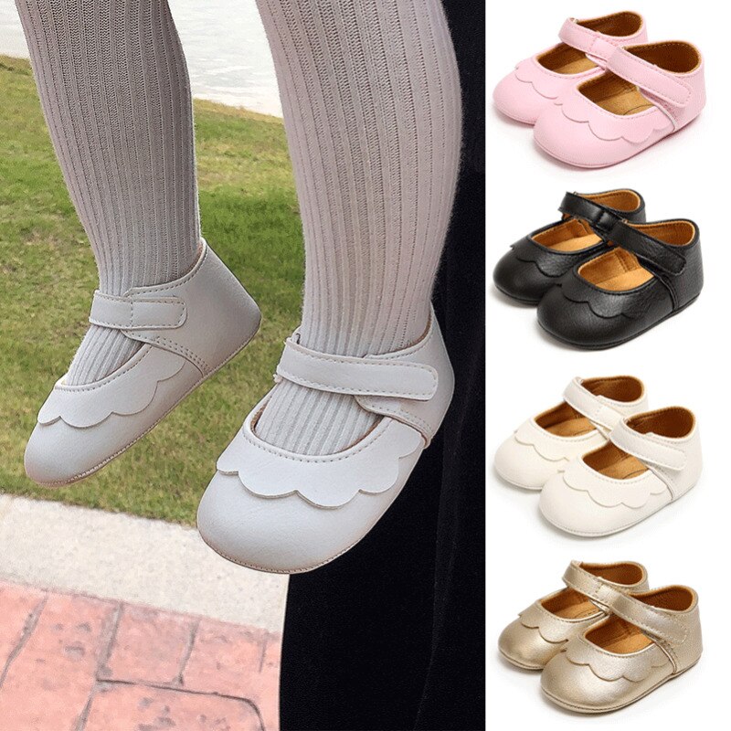 Baby Girl Casual Solid PU Leather Shoes 0-18M Infant Toddler Soft Antiskid Sole Crib Shoes Baby Cute Princess Shoes Ballet Flats