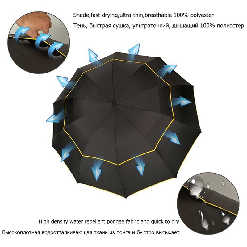 Men Umbrella Strong Windproof Rain Umbrella Double Layer Golf Umbrella Non-Automatic Business Women Men 10K Umbrella
