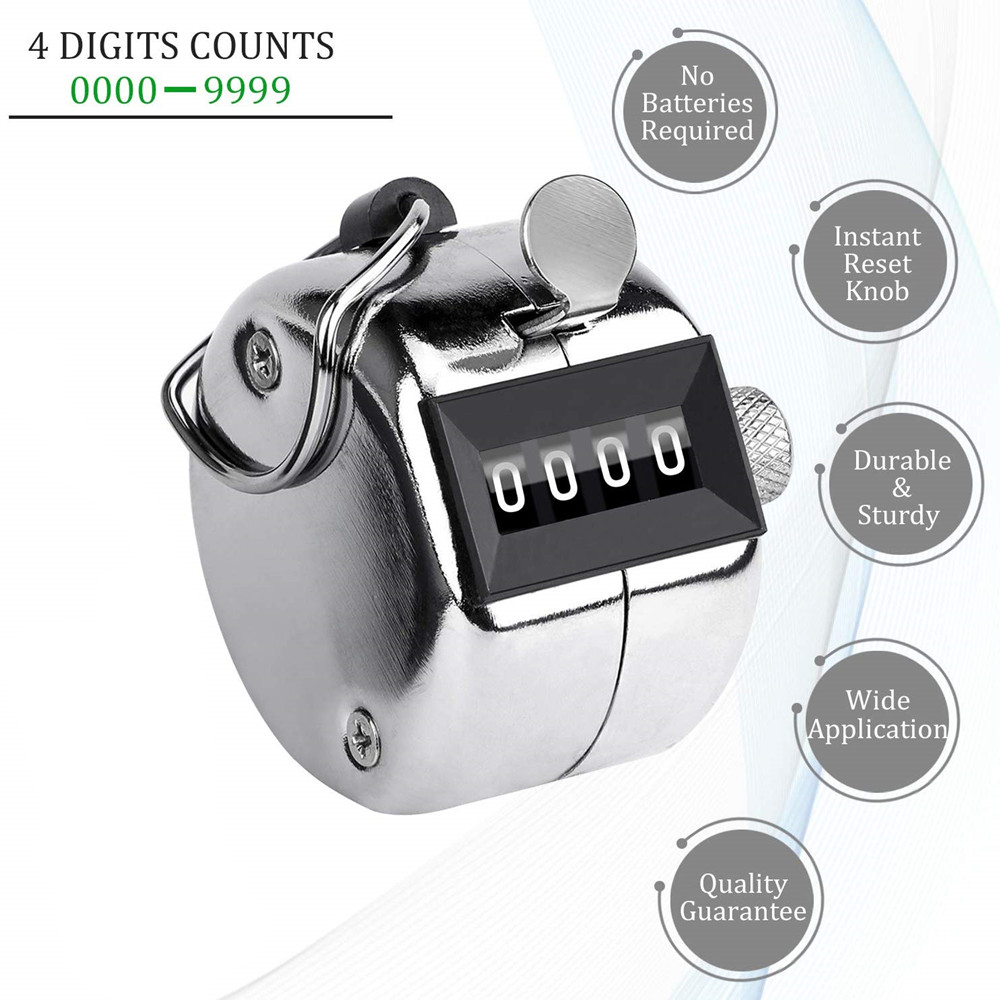 4- numeroinen numero kädessä pidettävä laskuri digitaalinen golf-napsauttava manuaalinen harjoituslaskenta laskuri metallilaskuri