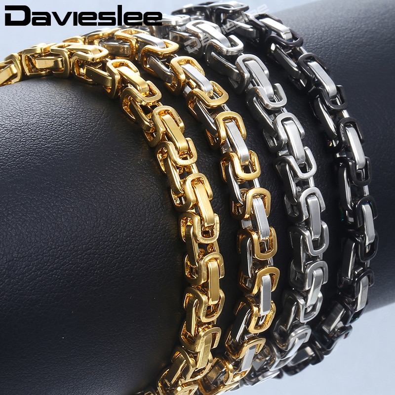 5 Mm Byzantijnse Box Ketting Armbanden Voor Mannen Zwart Goud Zilver Kleur Roestvrij Stalen Armband Mode Mannen Vrouw Sieraden KBB6