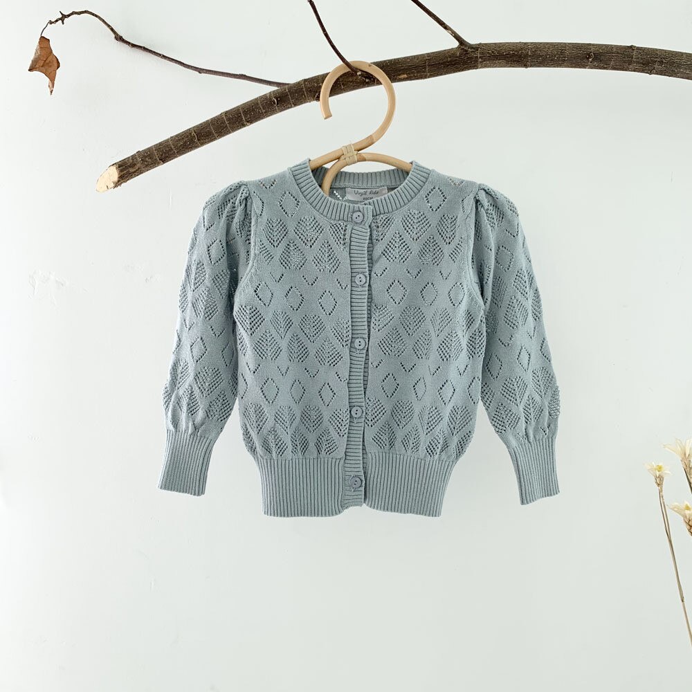 Cárdigan de punto para niñas pequeñas, suéter con agujeros para primavera y verano, AA5778, 2022: Azul / 2T