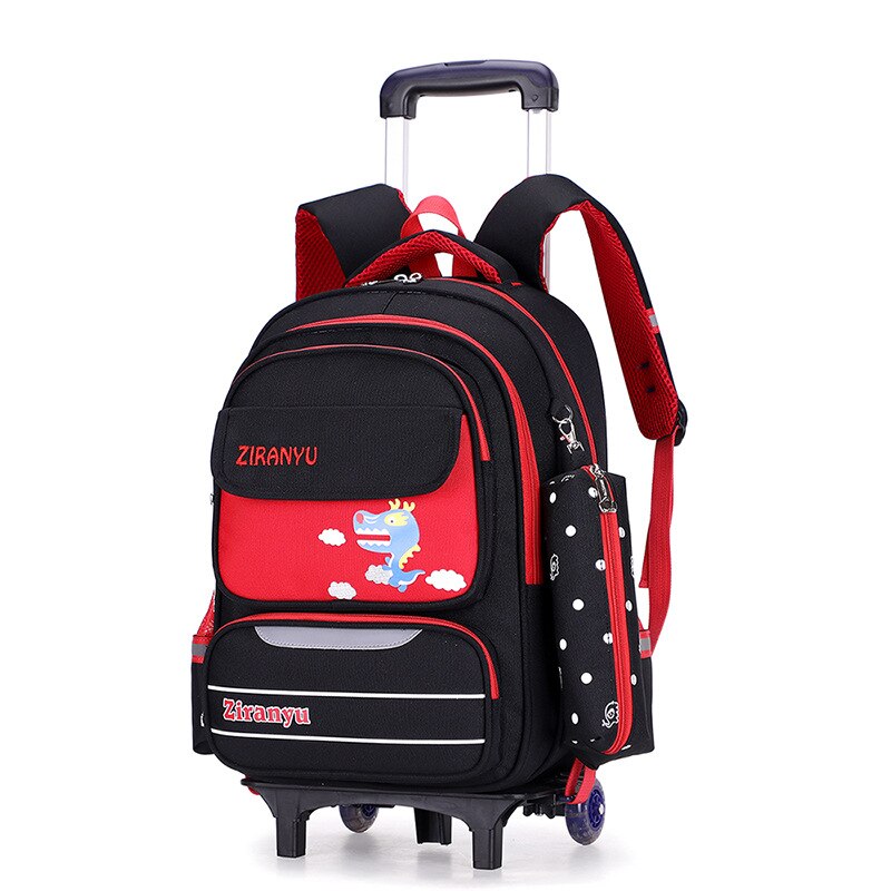 Ziranyu waterdichte afneembare kinderschooltassen met 2/6 wielen, trap kindertrolley, schooltas, boekentassen, jongens- en meisjesrugzak: Dd313002re