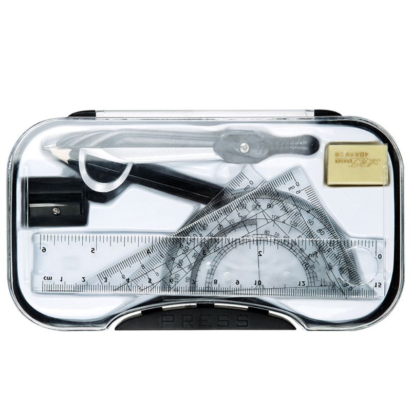 7pcs/set Math Geometry Protractor Drawing Compass Ruler Triangle Math Study Tool Kit School Supplies