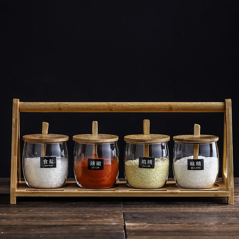 Gekleurd glas spice fles suikerpot scandinavische keramische zout shaker kruiden box set thuis restaurant keuken kruiden gereedschap: 4pcs-A6