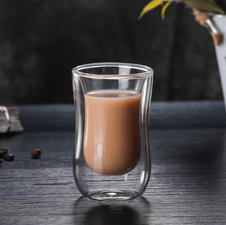 Gennemsigtige drinkware kaffekopper te sæt krus øl drink kontor krus dobbelt glas kop enkel stil: Uden håndtag