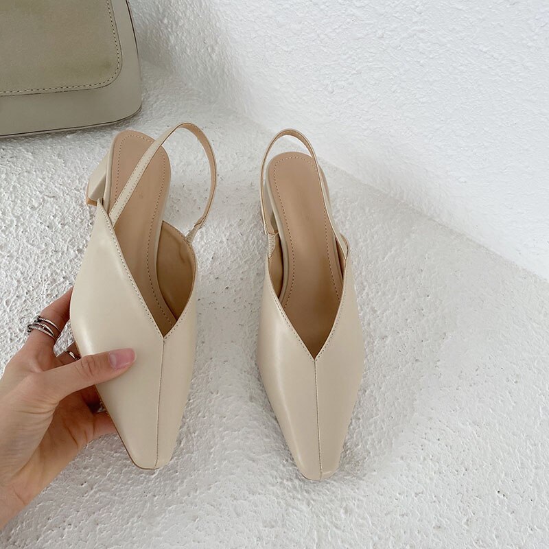 Monmoira dikke sandalen met hak en slingback, dames, effen v-hals, slippers, vintage vierkante neus, damesschoenen  b0312: Abrikoos / 8