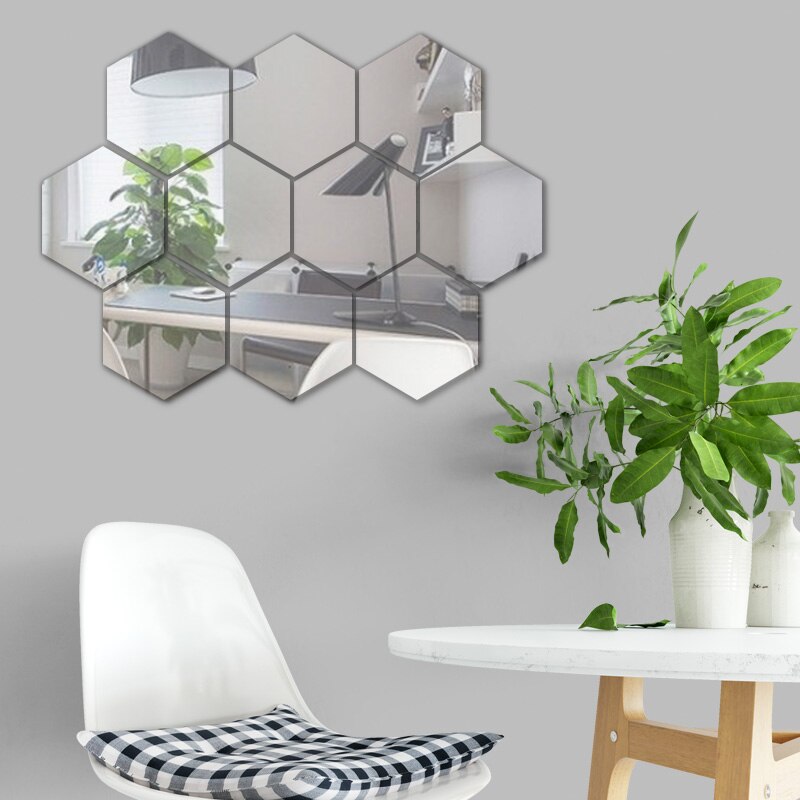 30 Stuks Zelfklevende Reflecterende Hexagon Vorm Spiegel Muurstickers Decoratie Muurschildering Voor Slaapkamer Muur Home Decor