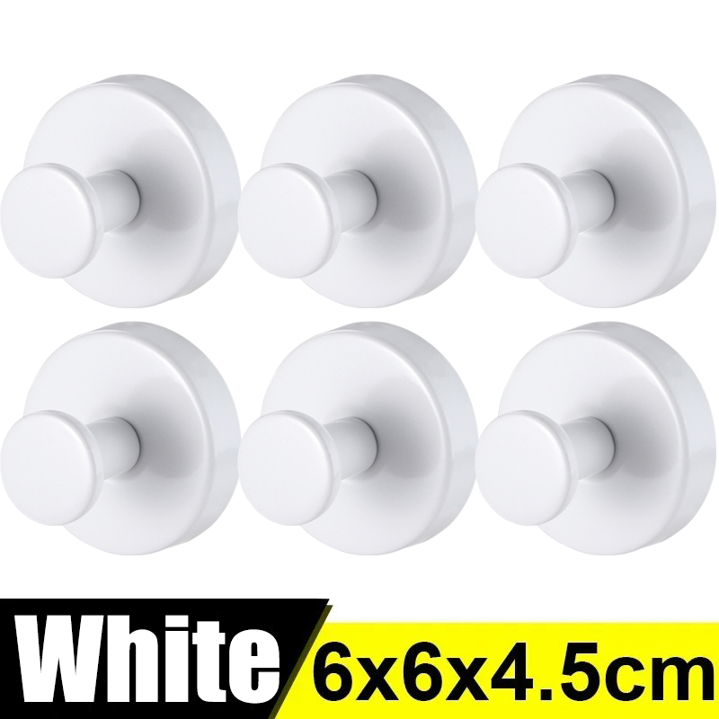 Ganchos de ventosa de acero inoxidable, gancho montado en la pared sin perforaciones, soporte para colgar toallas, ventosa de vacío para baño y cocina, 6/1 ud.: L / Blanco