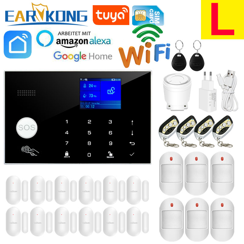 Wifi GSM Alarmsysteem 433 MHz Thuis Inbreker Beveiligingsalarm Draadloze bedrade detector RFID Touch-toetsenbord Temperatuur Vochtigheid Alexa