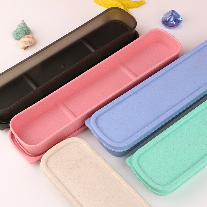 Fork Spoon Box with Lid Wheat Straw Cutlery Box Portable Tableware Cutlery Box Dinner Set Travel Packaging Storage Box Table Set