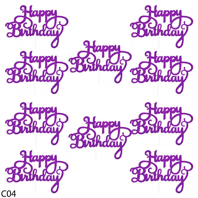 10pc Bling Glitter Happy Birthday Cake Topper For Baby Shower Kids Birthday Party Cake Baking Dessert Decor Supplies Cake Insert: C04 purple