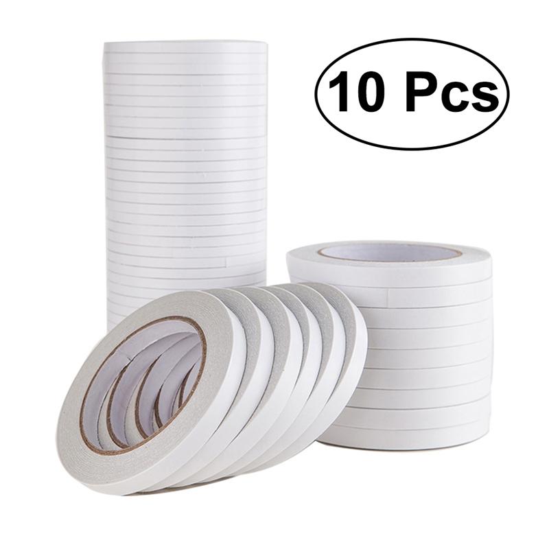 10Pcs 8M/Roll Double-sided Tape Paper Strong High-adhesive Poster Stickers Tape Paper Paste Tape for Office School Supplies: 1cmx8m