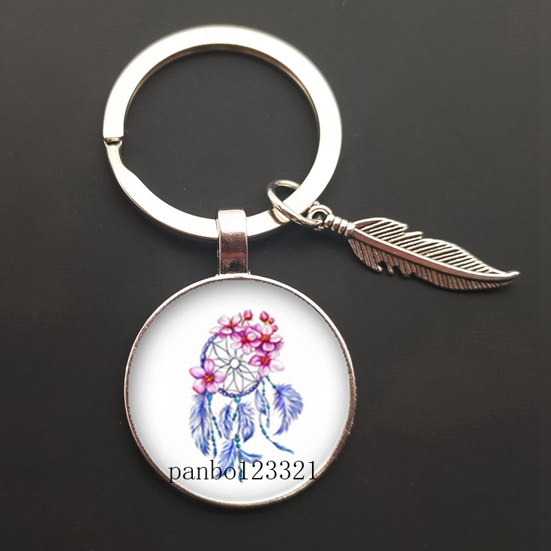 Dream Catcher Tone Key Chain Dream Catcher Feather Round Glass Convex Photo Keychain: Yellow