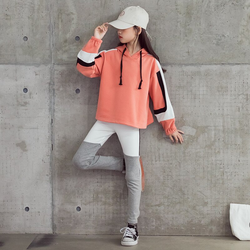 Herfst Kinderkleding Meisjes Hooded Sweatshirt Tiener Meisjes Katoen Patchwork Sweater Mode Toevallige Sweater, #9117