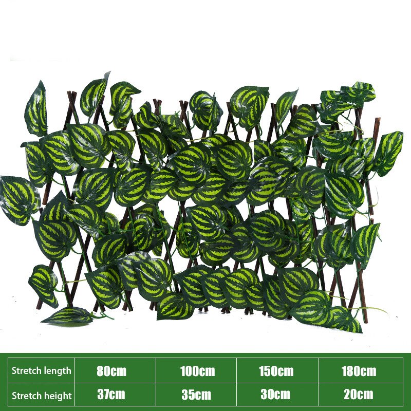 Retractable Artificial Garden Fence Expandable Faux Ivy Privacy Fence Wood Vines Climbing Frame Gardening Plant Home Decorations: Watermelon leaf