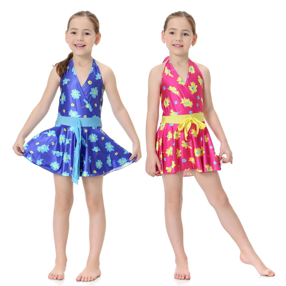 Girls One-piece Swimsuit floral print halter bikini Swimwear backless Swim Shorts Children burkini swim bathing suits VKYY1057