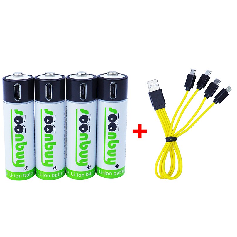 Soonbuy 1.5V USB AA Battery 2550mwh 1500mah li-ion 100% capacity li-polymer lithium polymer USB rechargeable usb battery cable: 4pcs and Cable