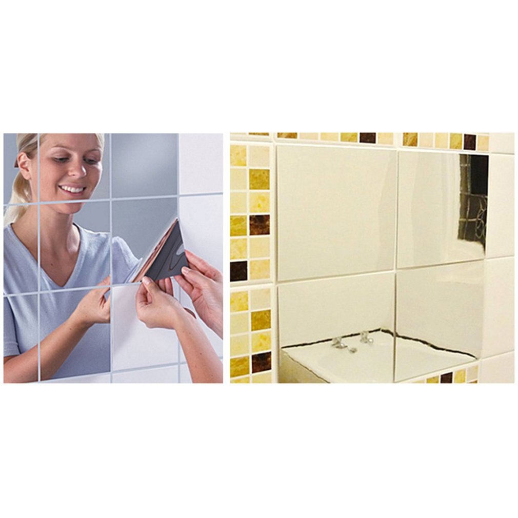 Mirror Wall Stickers Silver Reflective Solar Film Mirror Wall Sticker Rectangle Self Adhesive Room Decor Stick On Art