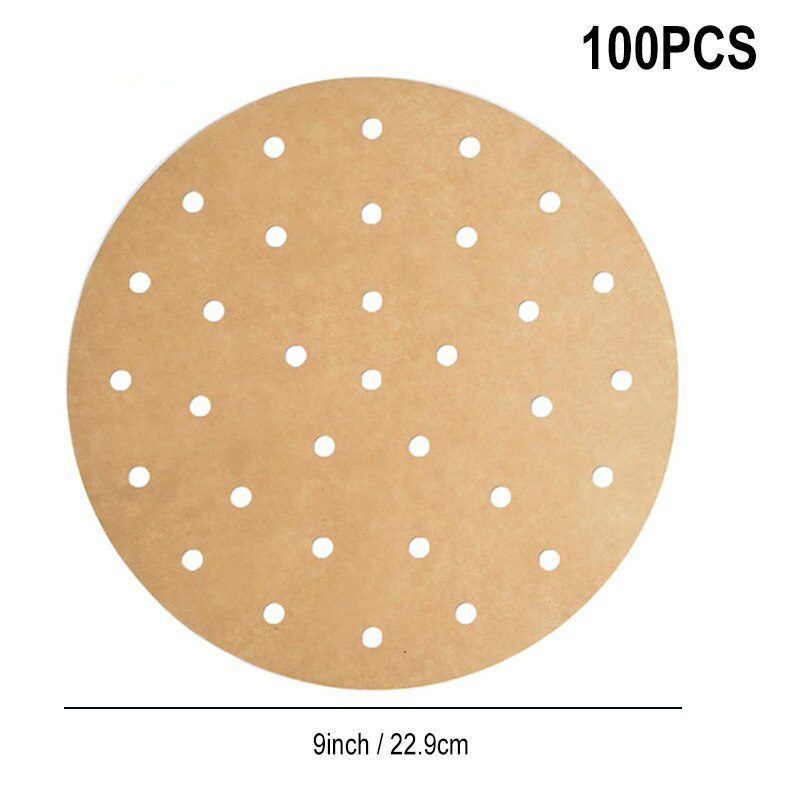 100 stk airfryer liners 6.5/7/7.5/8.5/9 tommer firkantet rund airfryer papir engangs bagepapir køkken non-stick dampmåtte: R 100 stk. -9 tommer