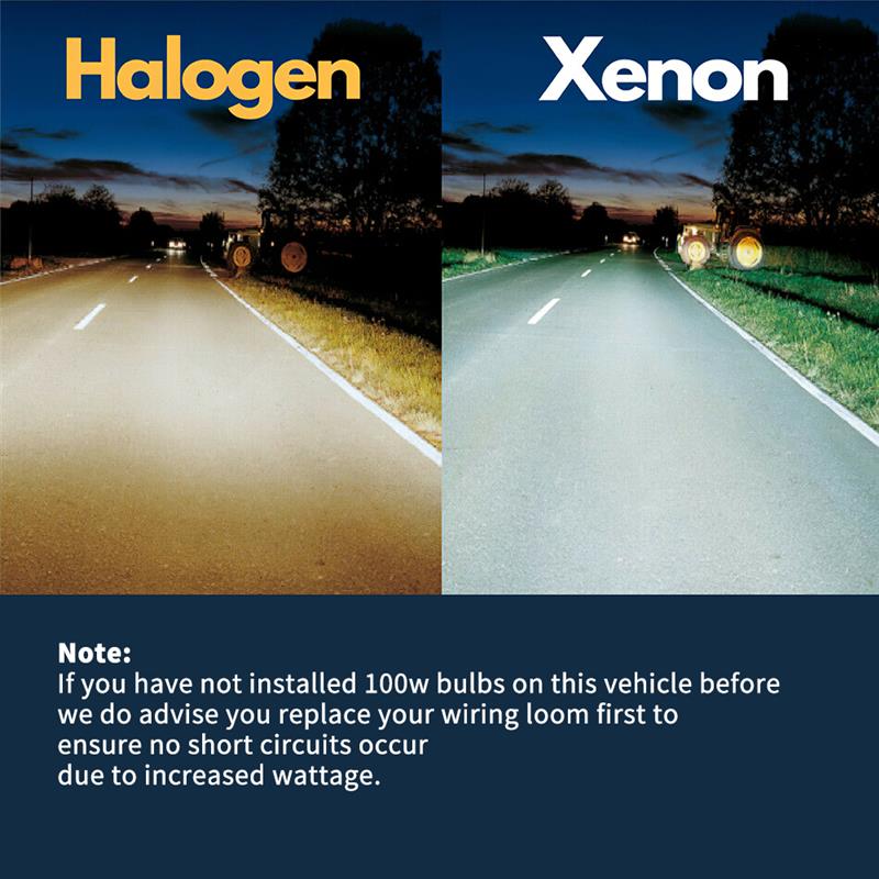 12V 100W Bulb 100W Xenon Super White High Main Beam Headlight Bulbs 1600lm Quartz 5500k-6000k Car Light Bulb