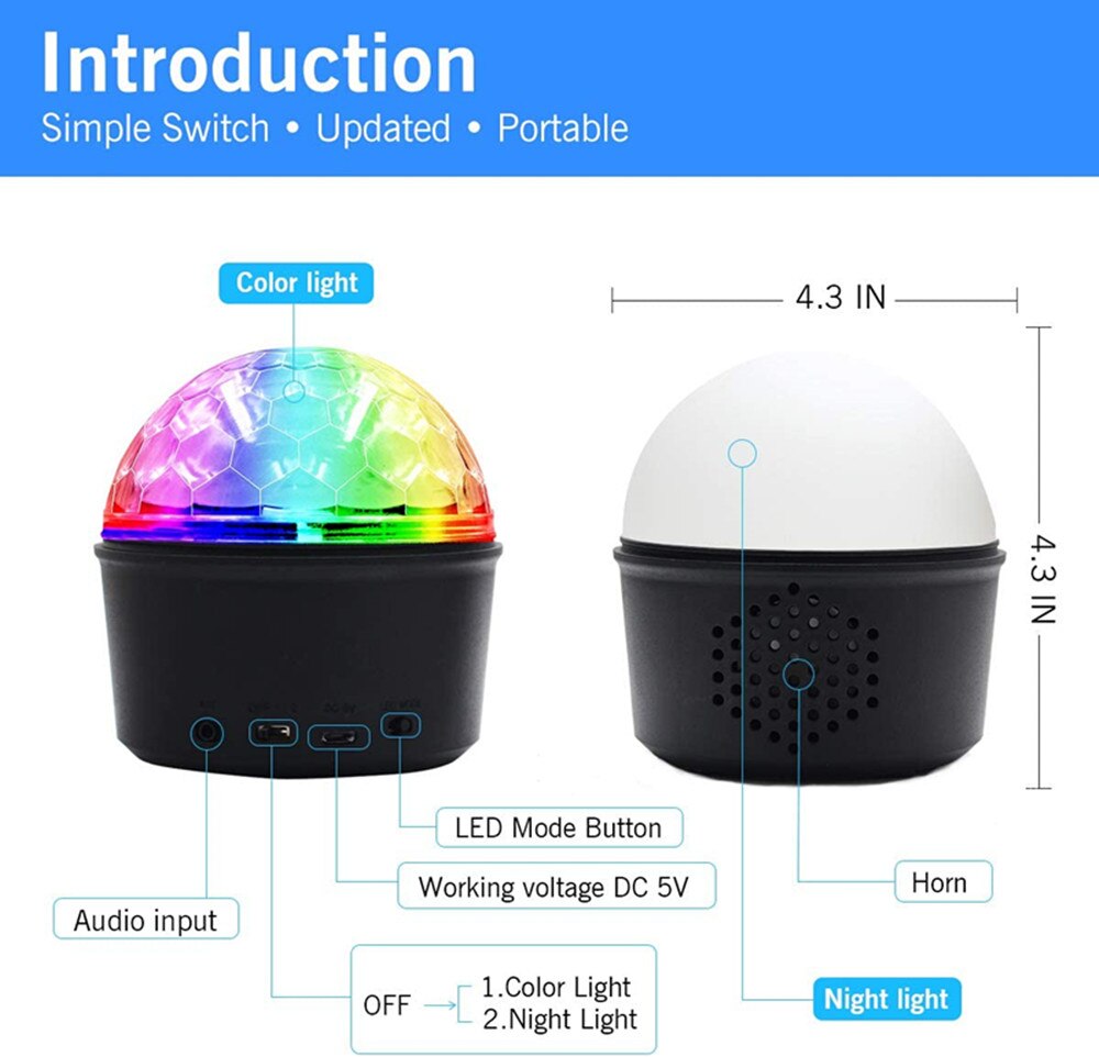 Disco Bal Lichten, Bluetooth Speaker Strobe Party Verlichting, Usb Powered Night Lamp,9 Kleuren Sound Activated Led Stage Light