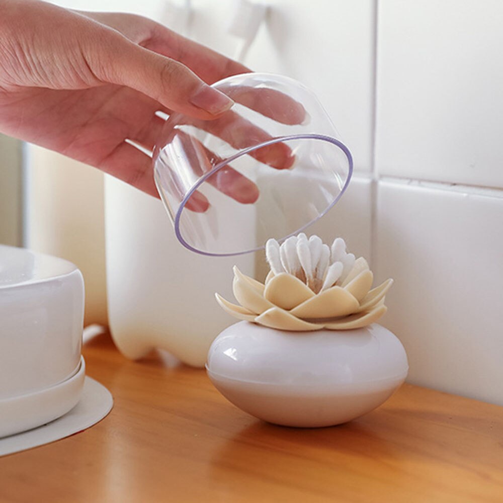 Hisopo de algodón portátil para almacenamiento de palillos de dientes, soporte de flor de loto, contenedor a prueba de polvo, organizador para el hogar, caja de Decoración de mesa