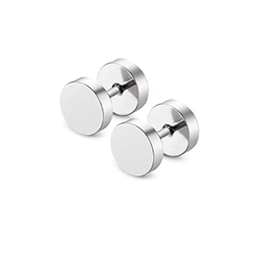 1 pc Natural Wooden Ear Studs Earnings For Women Men Wood Round Dumbbell Piercing Punk Earrings Stud: WHITE / SILVER PLATED