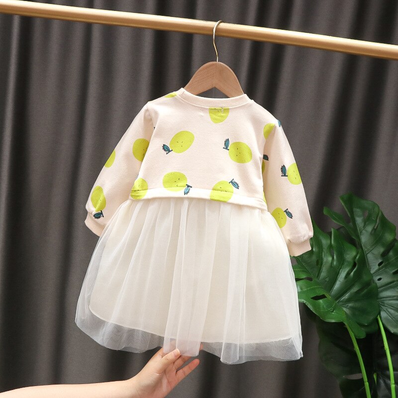 Automne à manches longues fruits impression maille jupe bébé fille robe enfant en bas âge bébé -né coton robe princesse robe pour 6M-4Y enfants