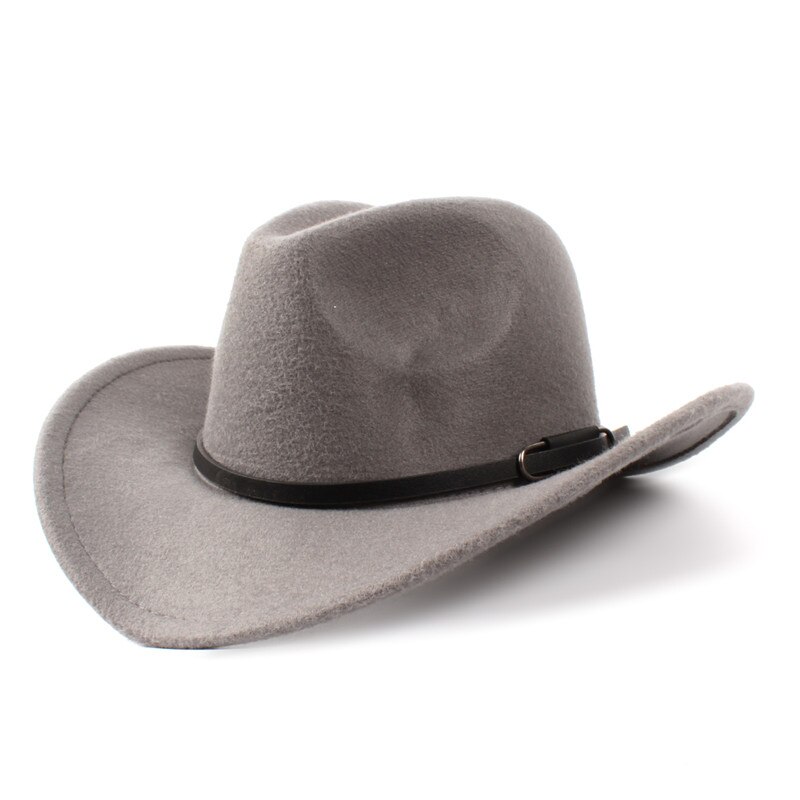 Vintage uld kvinders mænds vestlige cowboy hat til gentleman lady vinter jazz cowgirl wide brim church sombrero caps størrelse 56-57cm: Grå