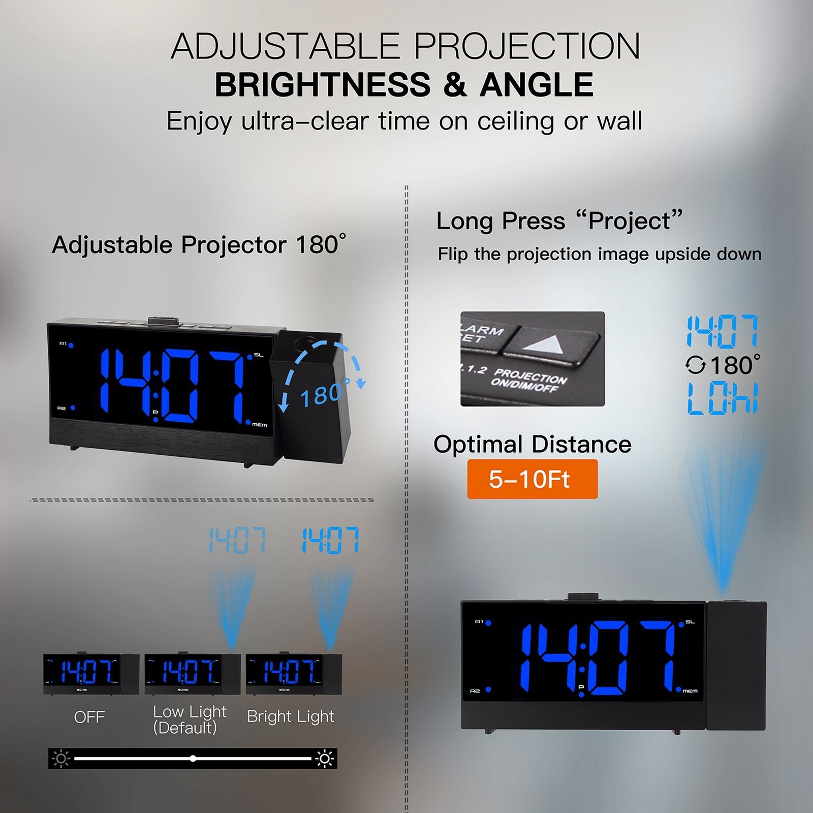 LED Ceiling Projection Clock Digital Electronic Alarm Clock Radio Multifunction Mini Adjustable Sleep Timer Desktop Table Clocks